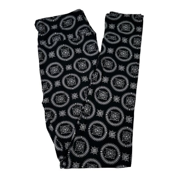 LuLaRoe Black White Snowflake Mandala Circles Diamonds Rare Leggings One Size OS - Picture 1 of 6